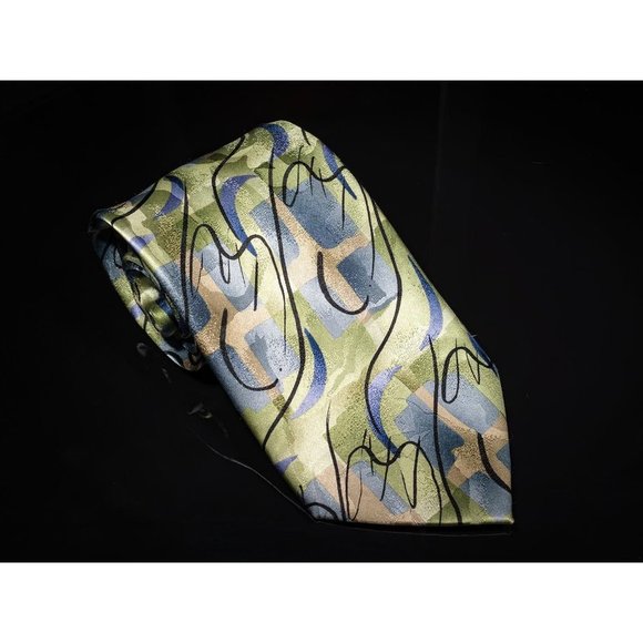 Vintage Jerry Garcia Carousel Green Blue Abstract 100% Silk Men's Designer Tie - Picture 2 of 5